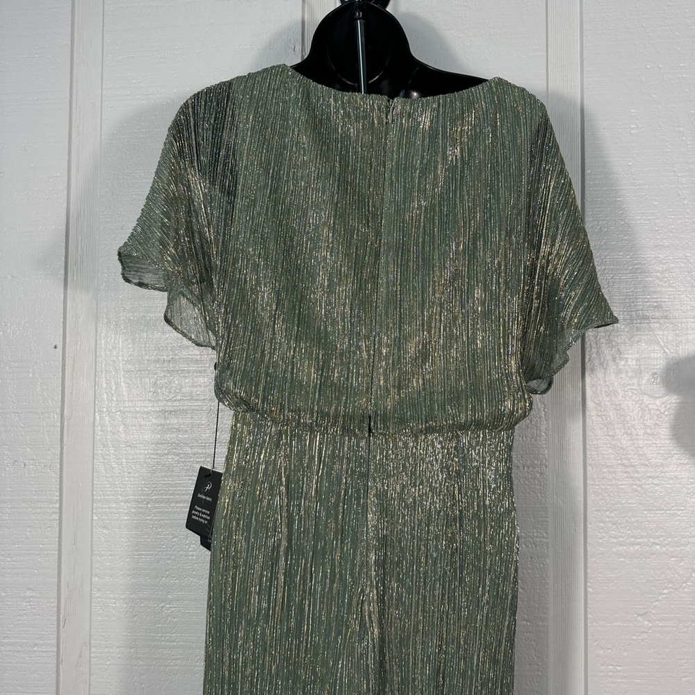 Adrianna Papell Women’s Pleated Green Metallic Short Sleeve Gown Size 4 NWOT - Picture 9 of 12